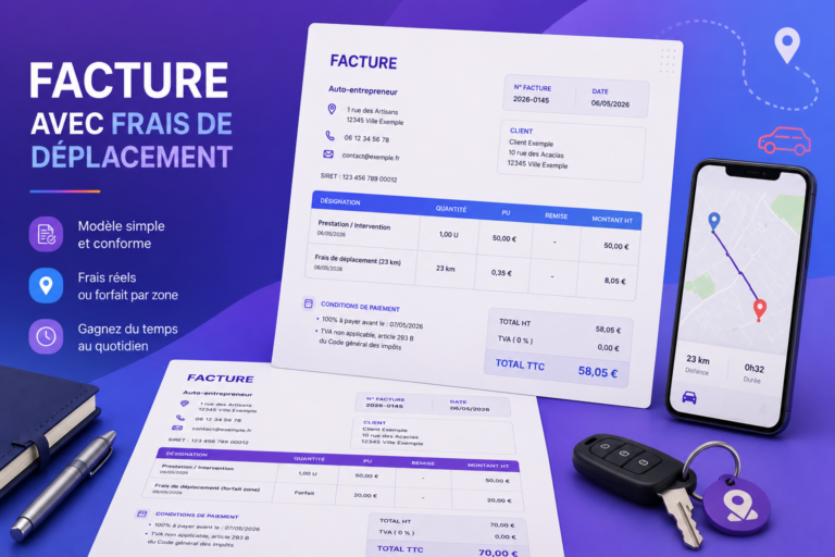 Illustration représentant une facture avec frais de déplacement