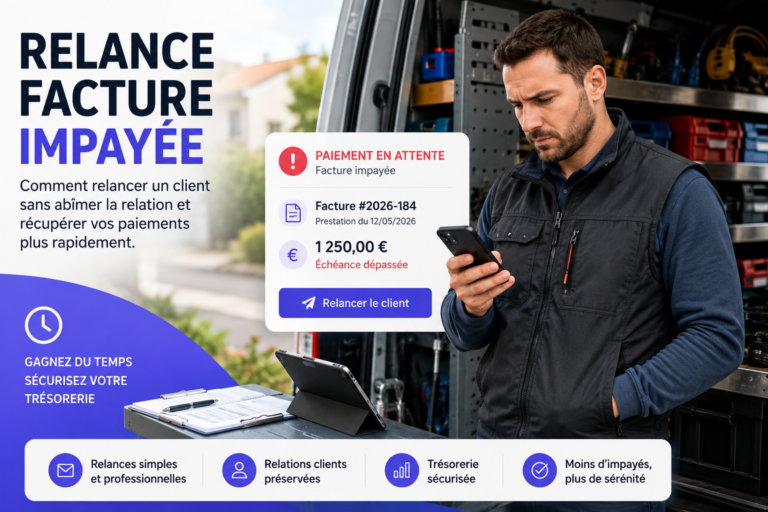 Relance facture impayée pour un professionnel en déplacement chez ses clients