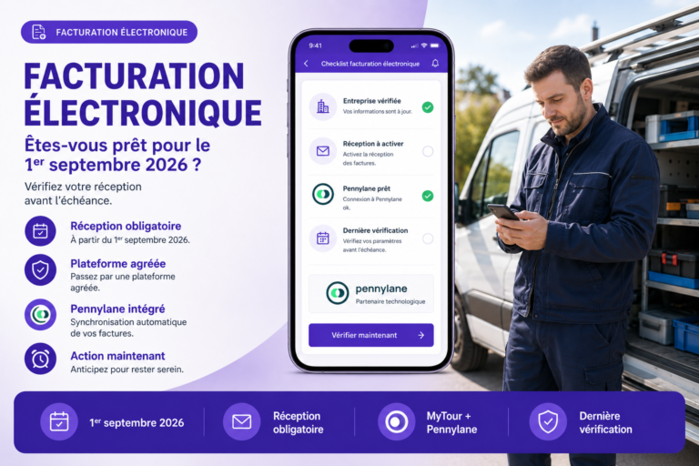 Checklist de facturation électronique 1er septembre 2026 avec réception à activer, Pennylane prêt et dernière vérification dans MyTour.