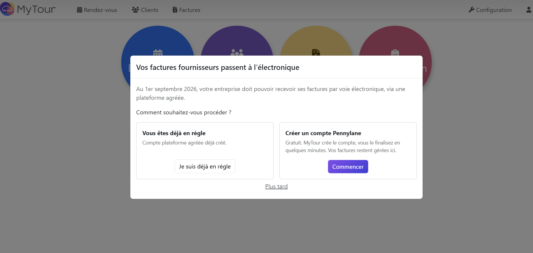 Fenêtre MyTour permettant de commencer la création d’un compte Pennylane