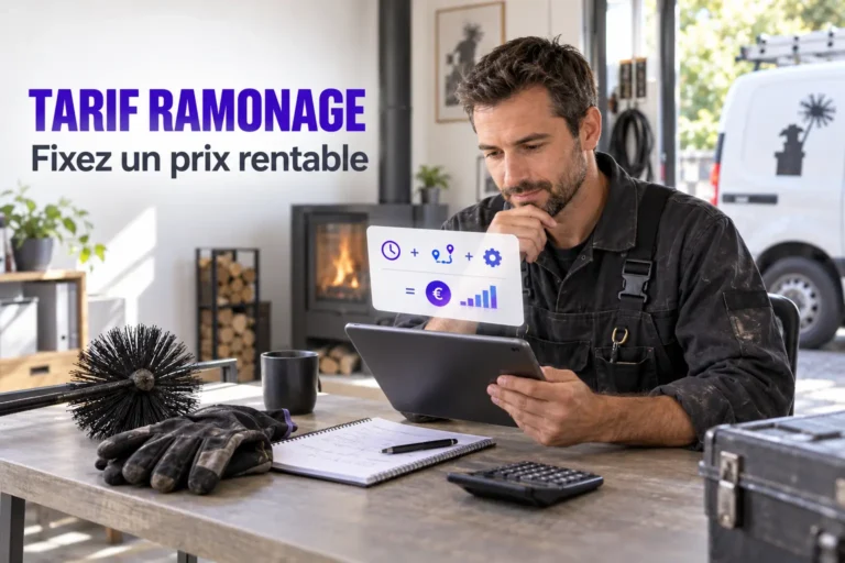 Ramoneur calculant un tarif ramonage rentable avec MyTour